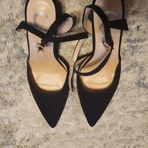 Black Pointed-Toe Ankle-Strap Women's Heels